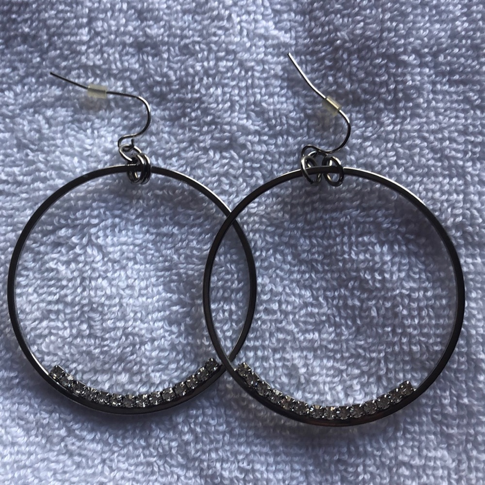 Silver and rhinestone hoop earrings